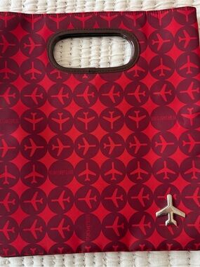 Red Patterned Travel Tote with Airplane Charm